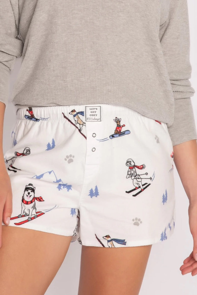 PJ Salvage-  Flannel Shorts in Snow White  "Ski"