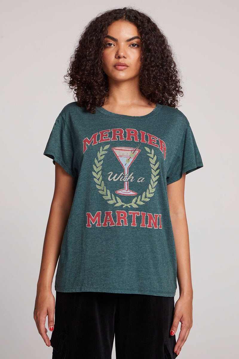 Chaser - Merrier With Martini Tee in Pine Green