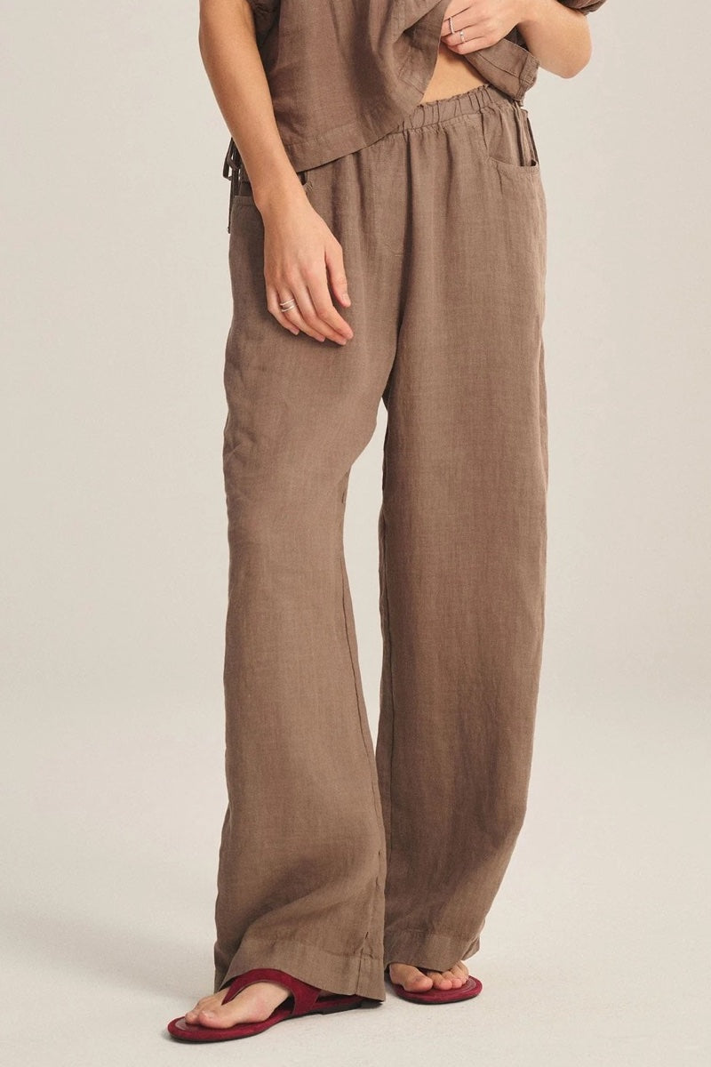 Velvet - Clair Linen Pant in Mudslide