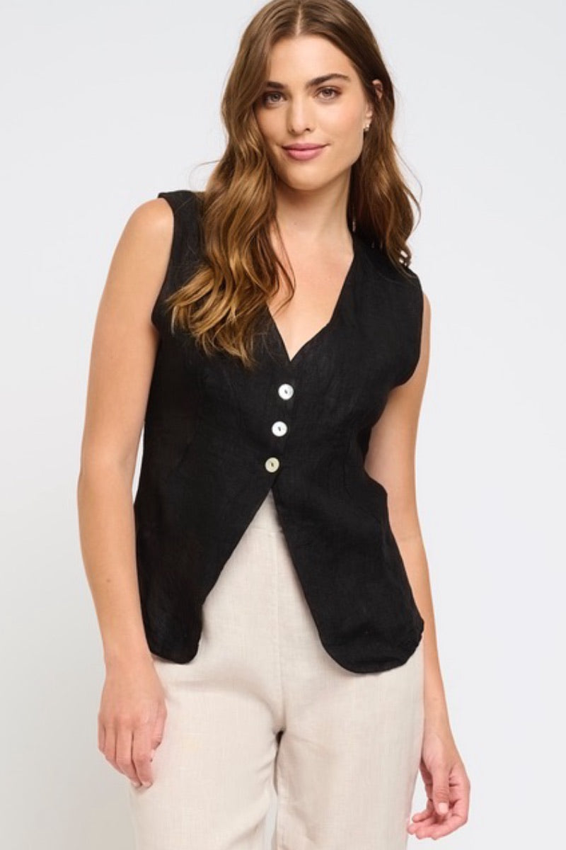 Pistache - Linen Vest in Black