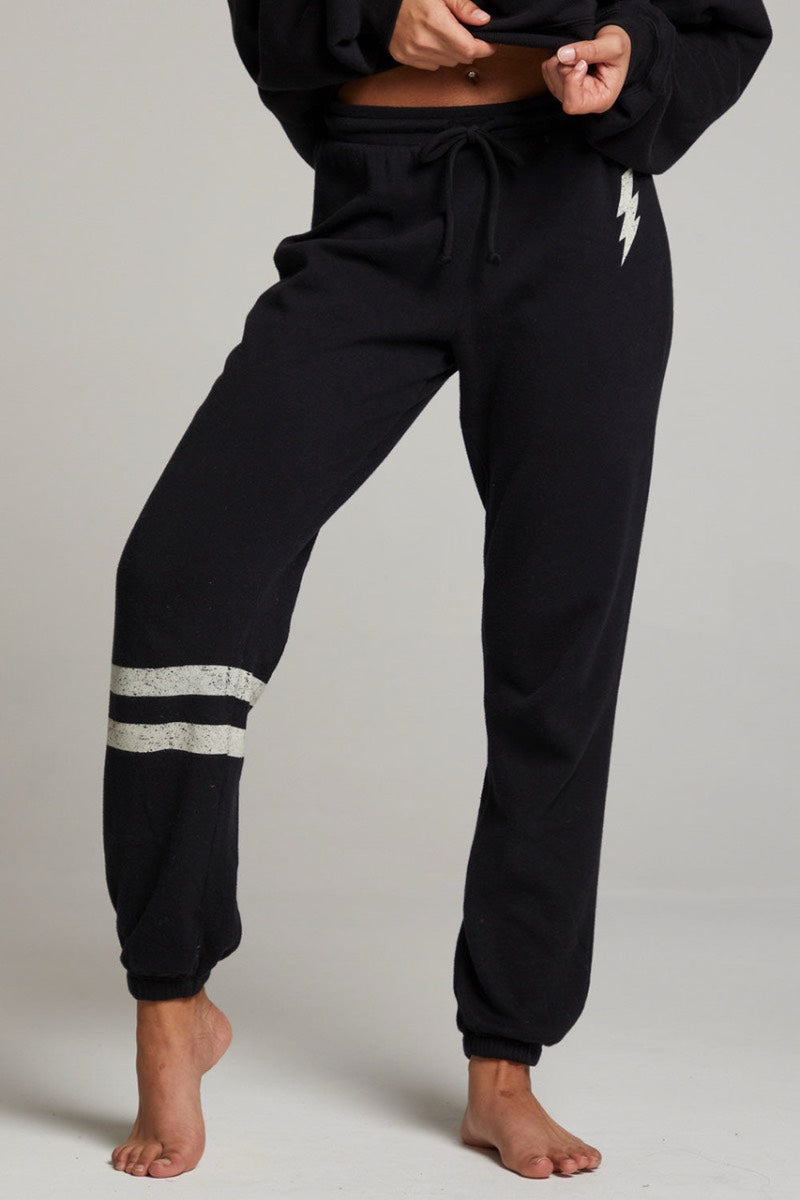 Chaser - Distressed Bolt Trackpants in True Black