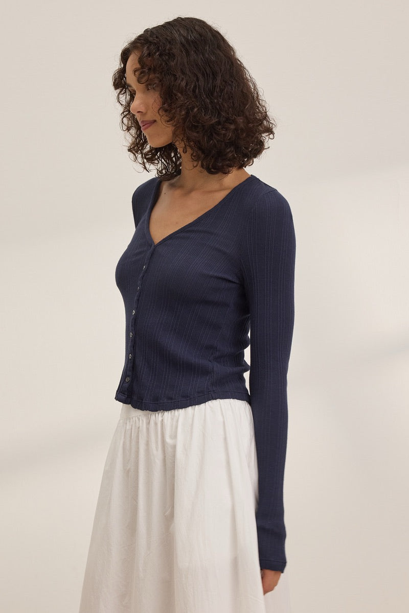 Velvet Originals- Drew Pointelle Cardi in Navy