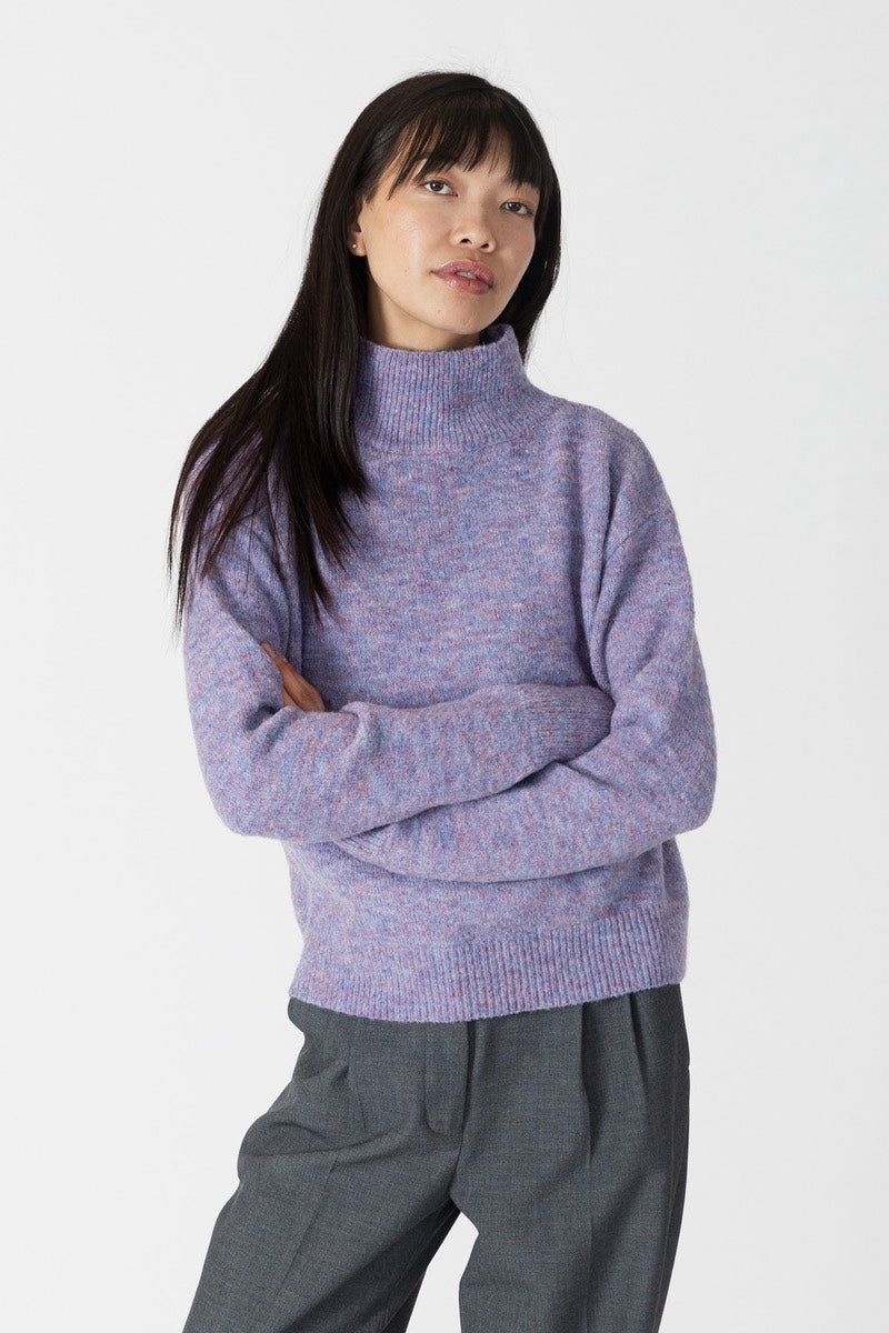 Lyla & Luxe - Mabel Lightweight Mock Neck Sweater in Purple/Blue