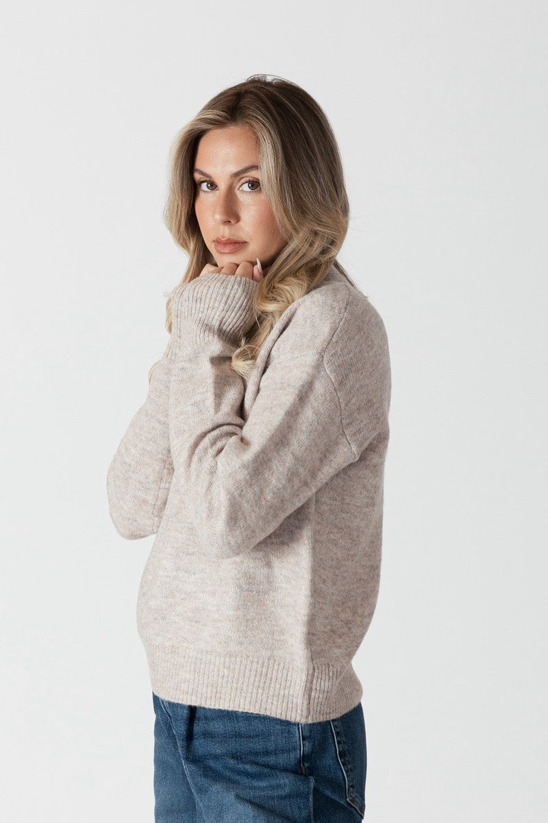 Lyla & Luxe - Mabel Lightweight Mock Neck Sweater in Oatmeal