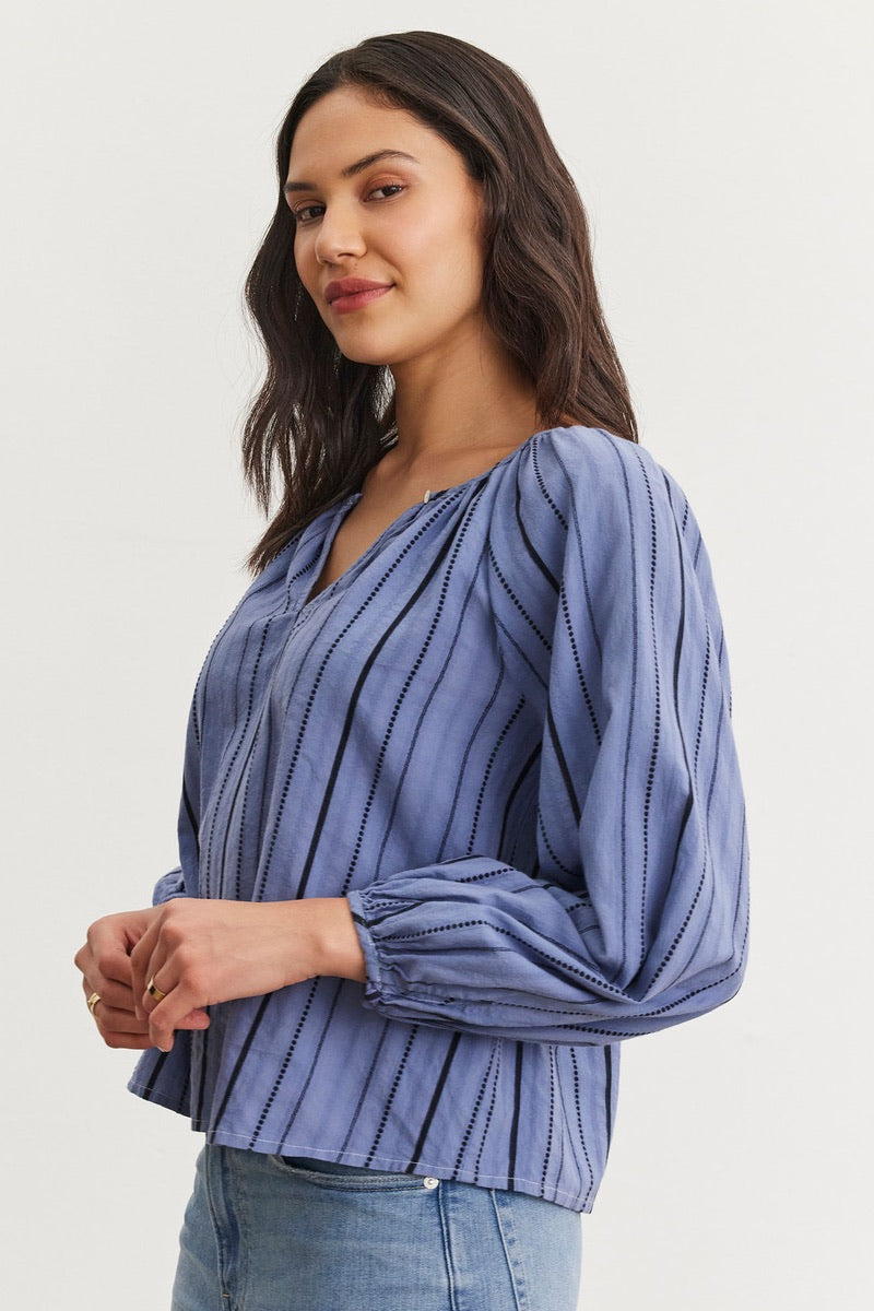 Velvet - Marlena DS Stripe Dobby Top in Anchor