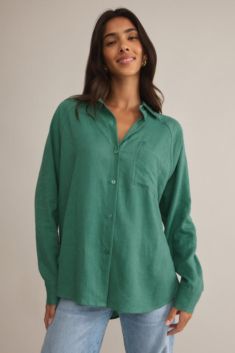 Z Supply - Perfect Linen Top in Botanical Green