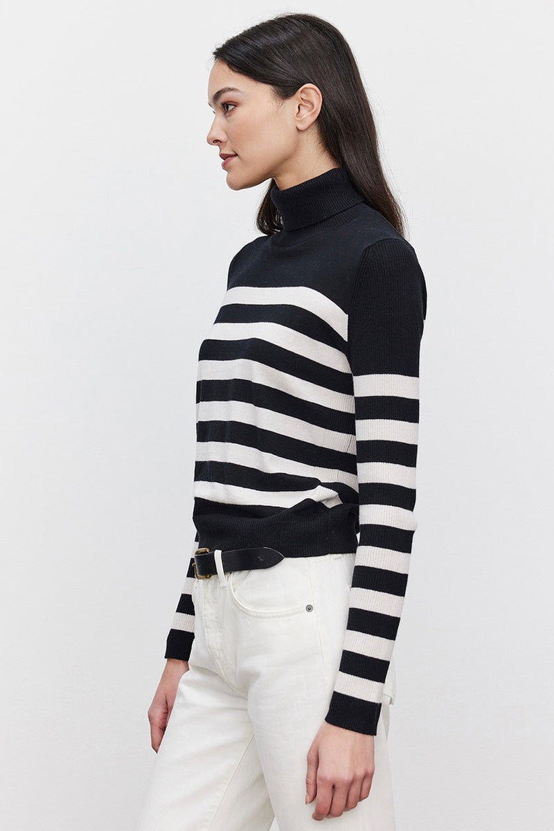 Velvet - Korie DS Lux Cotton Cashmere Mock Neck in Black/Chalk