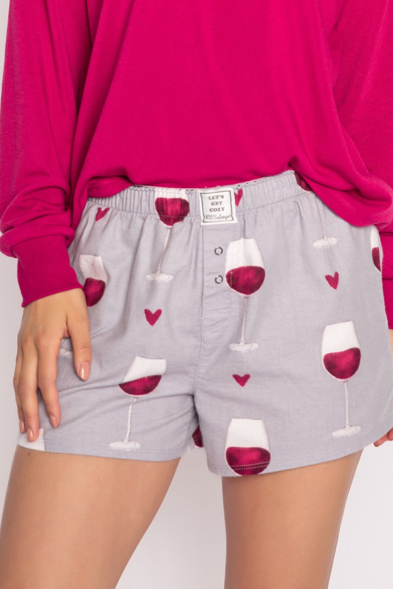 PJ Salvage-  Flannel Shorts in Grey Wine Glasses