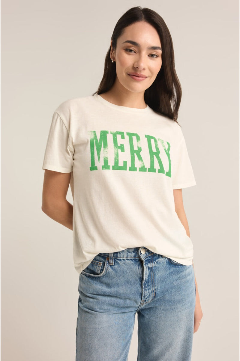 Z Supply - Merry Boyfriend Tee in Sea Salt