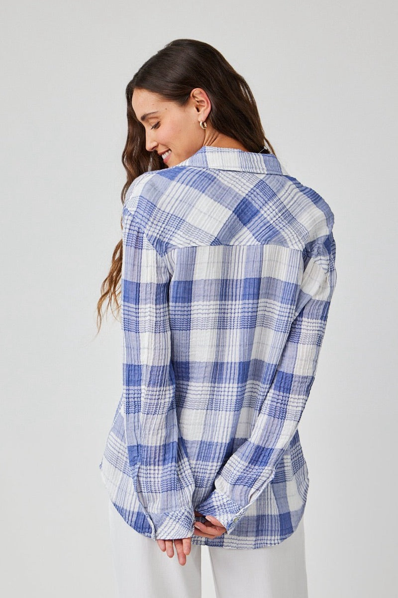 Bella Dahl - Oversized Pocket Shirt in Pacific Blue Plaid