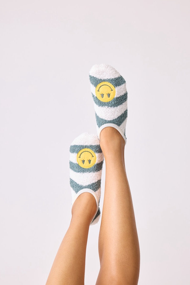 PJ Salvage - Chaussons-chaussettes confortables et amusants avec motif smiley en noir