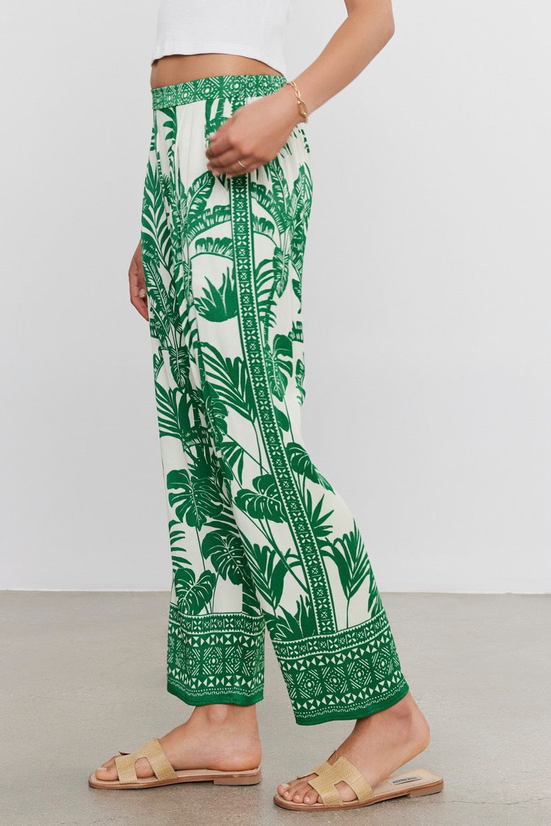 Velvet - DS Palm Print Pant in Green
