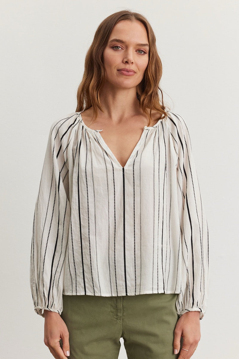 Velvet - Marlena DS Stripe Dobby Top in Cream