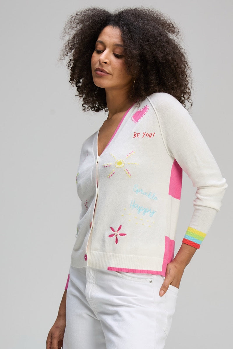 Zaket & Plover - Good Vibes Only Cardi in White