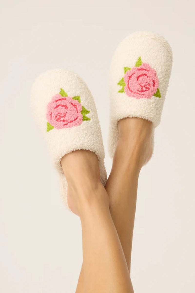 PJ Salvage - Lets Get Cozy Rose Slippers in Ivory