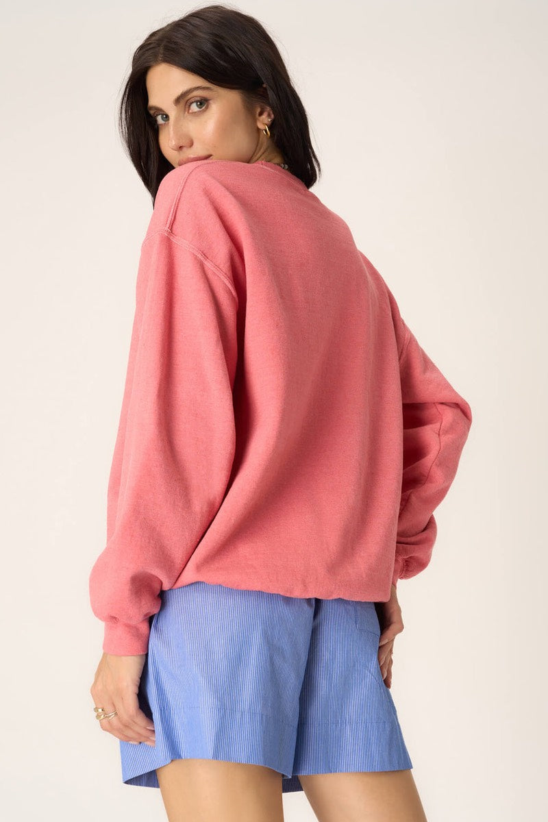 Sweat-shirt brodé Project Social T - Mon Cherie en corail coucher de soleil