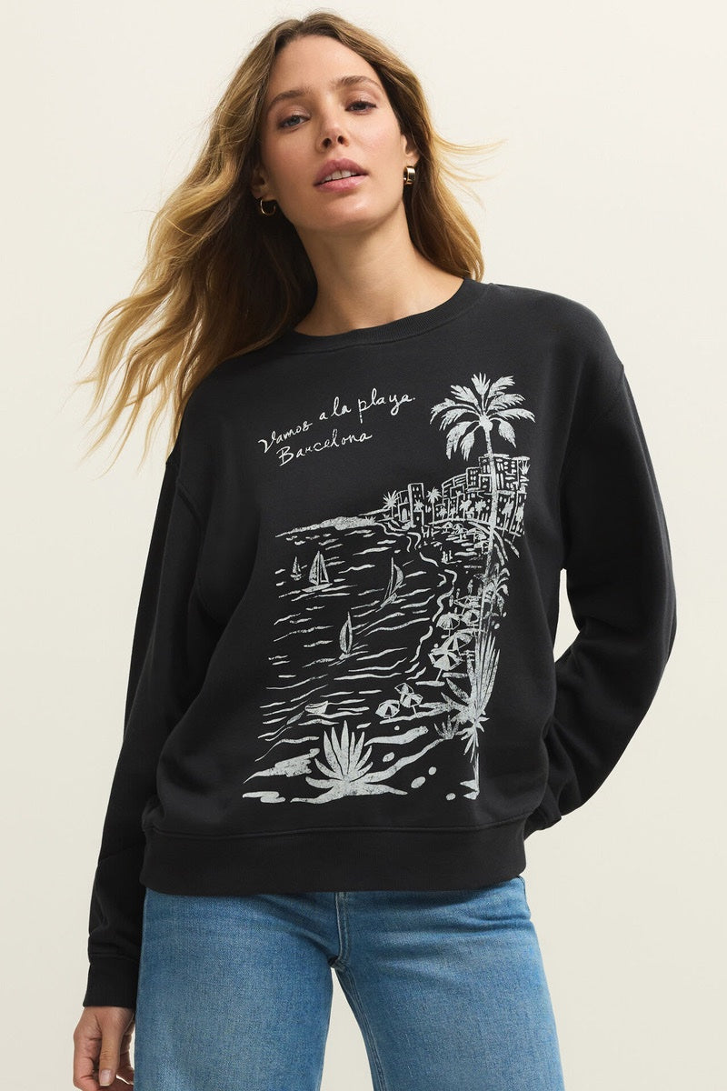 Z Supply - La Playa Boyfriend Sweatshirt in Black Sand
