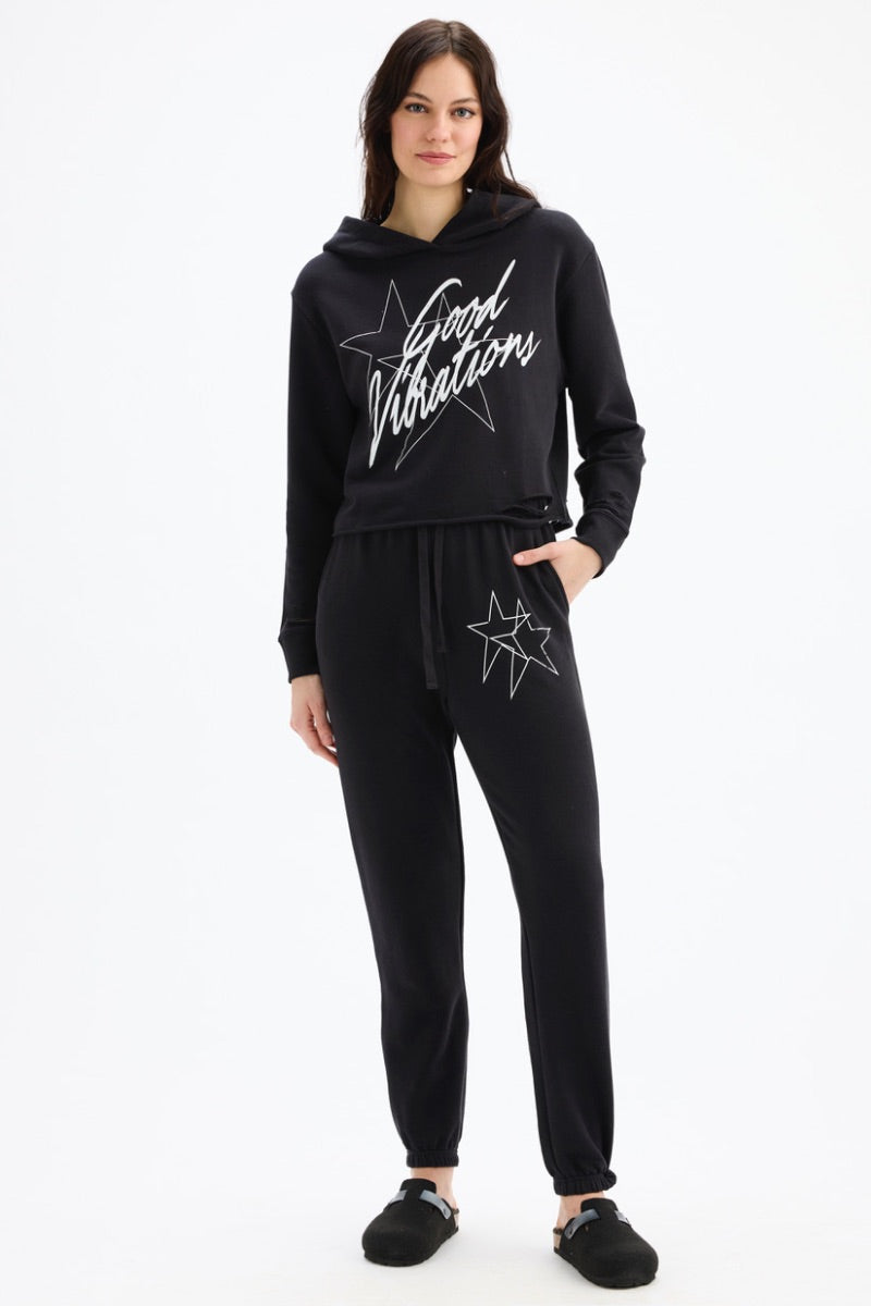 CHRLDR -  Good Vibrations CutOut Pullover Hoodie in Black