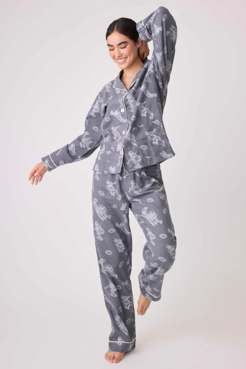 PJ Salvage-  Game Day Flannel PJ Set in Charcoal