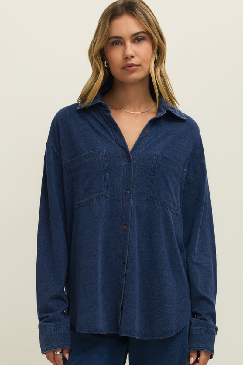 Z Supply - Reese Jersey Denim Button Up in Indigo