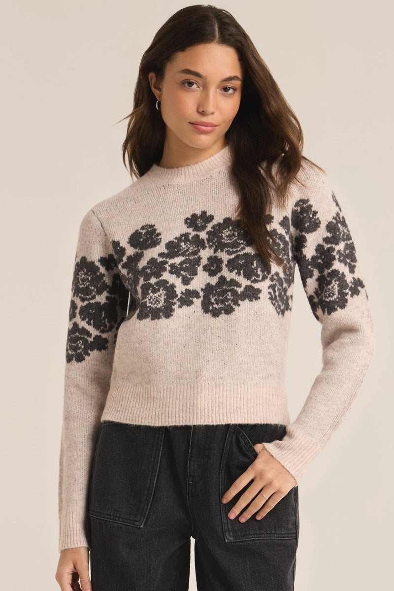 Z Supply - Marisol Floral Sweater in Light Oatmeal Grey