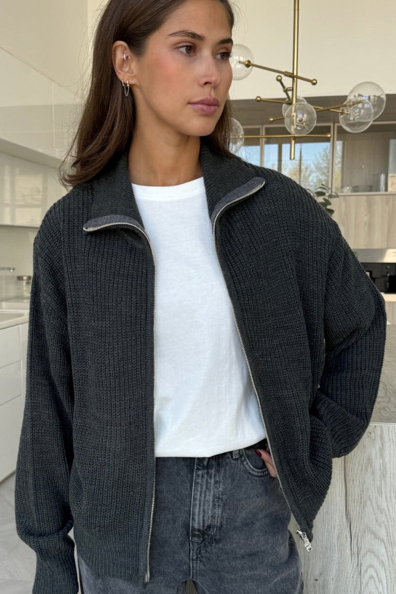 Charli - Cardigan zippé Allia en gris