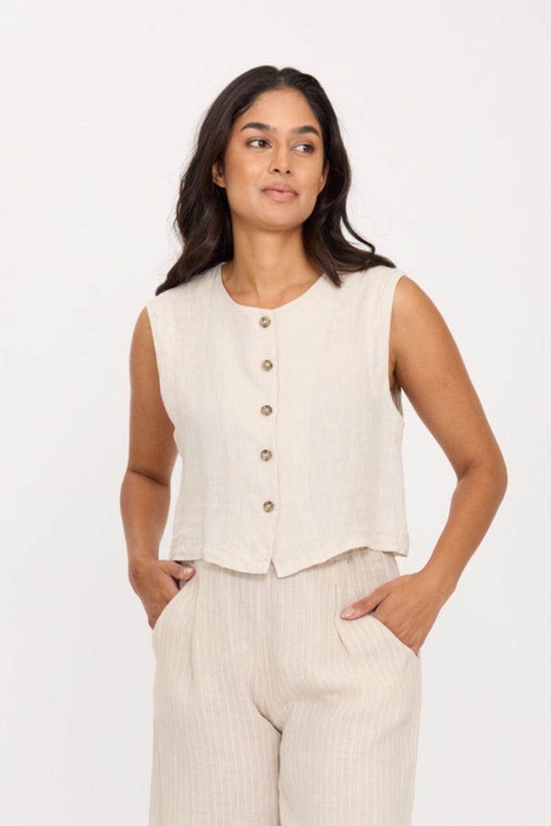 Pistache - Linen Vest in Summer Beige