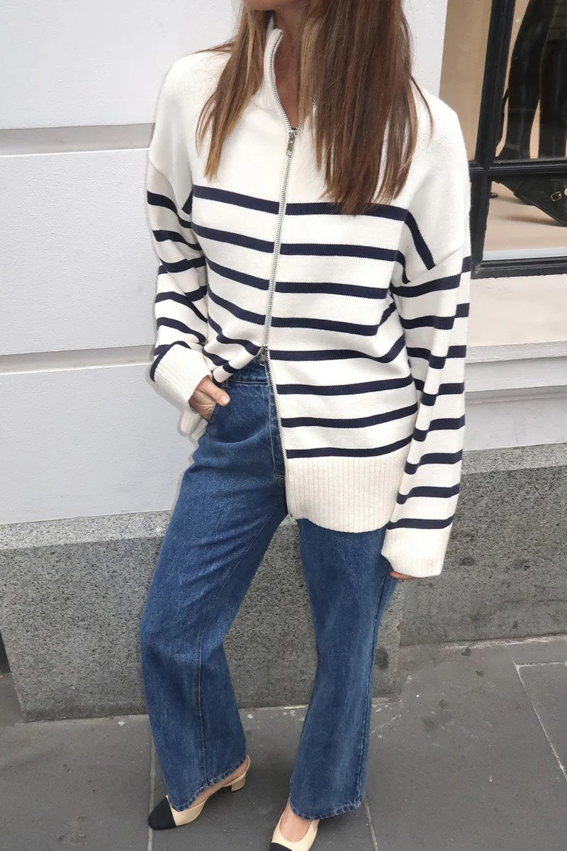 Madison - Addie Knit Jumper in White Navy Stripe