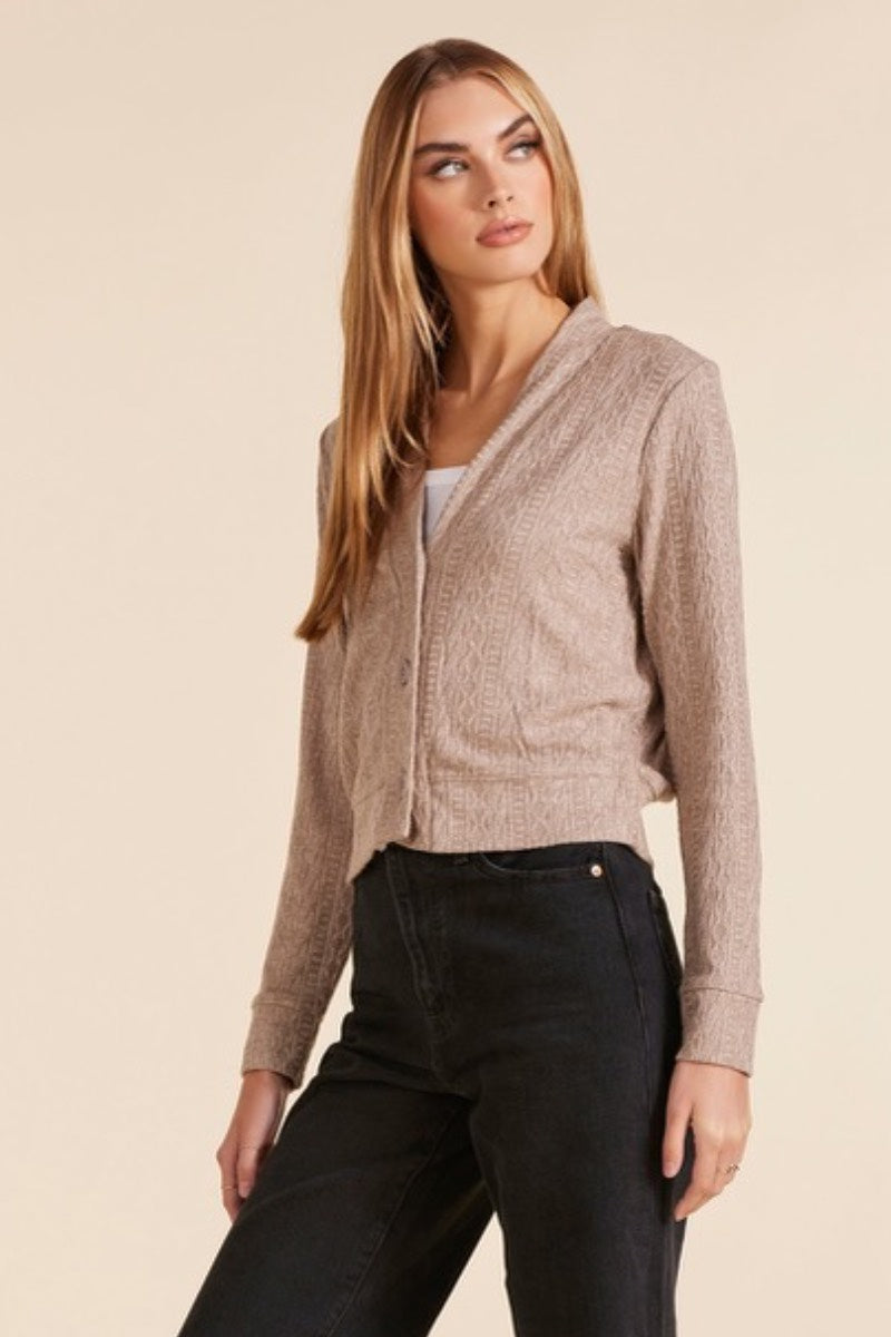 Bobi - V Neck Cardi in Tan