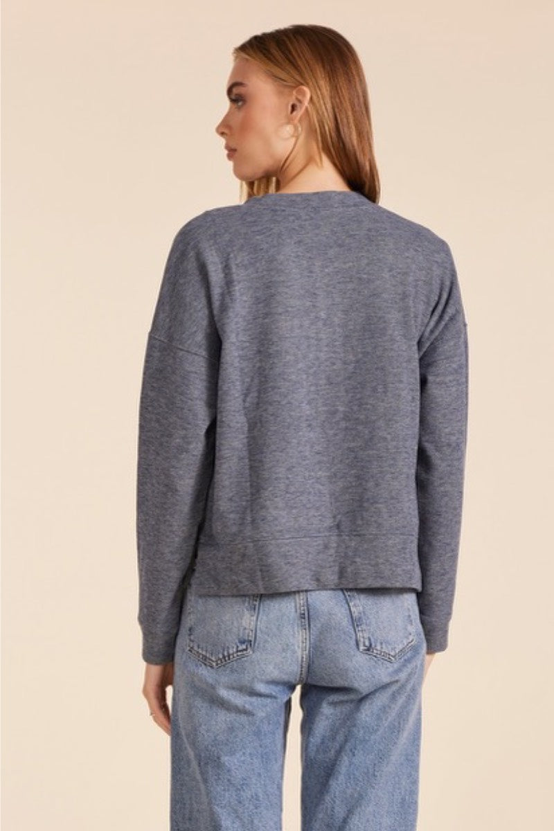 Bobi - Cozy Henley Sweatshirt in Blue