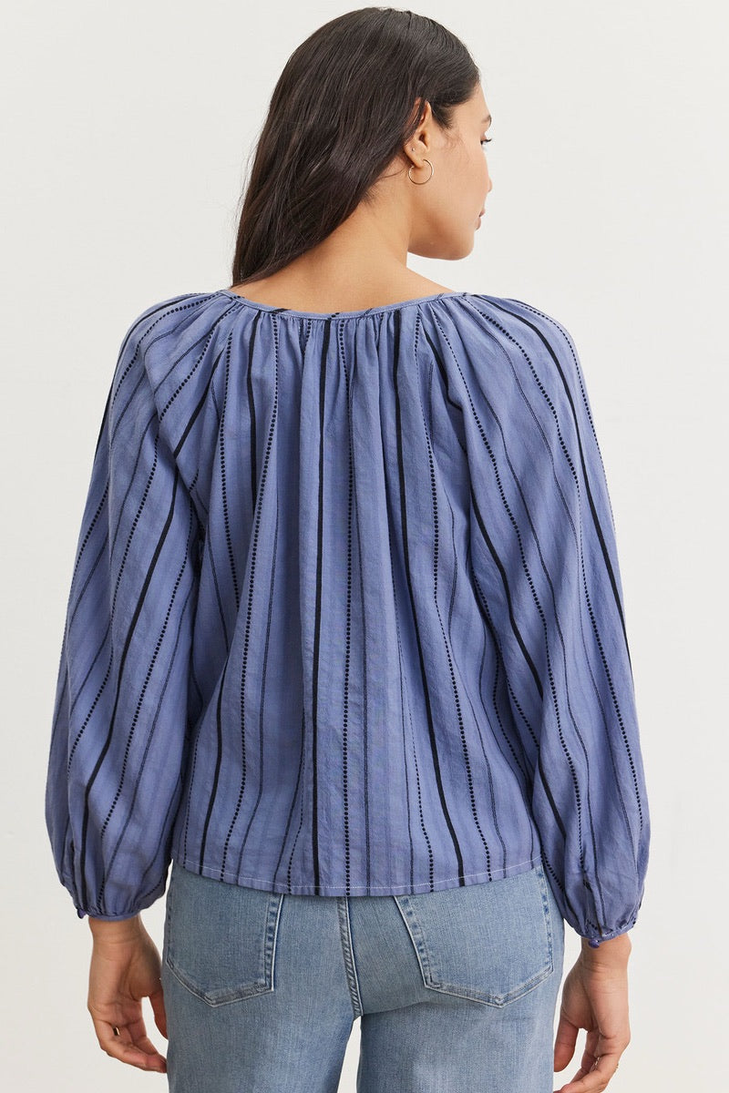 Velvet - Marlena DS Stripe Dobby Top in Anchor