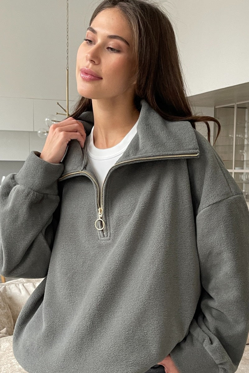 Charli - Pull Sophie à demi-zip en gris