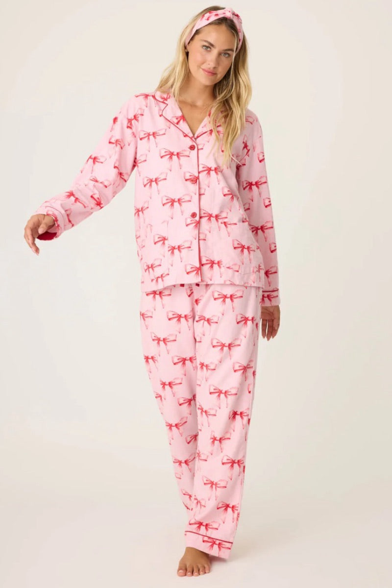 PJ Salvage -  Ribbons & Bows Flannel PJ Set in Candy Pink