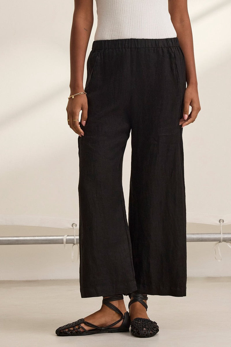 Velvet - Lola Woven Linen Pants in Black