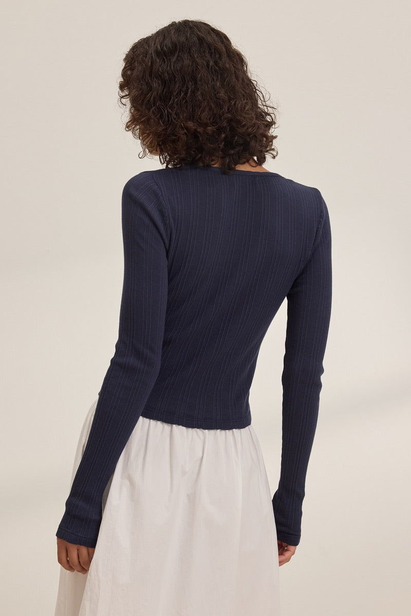 Velvet Originals- Drew Pointelle Cardi in Navy