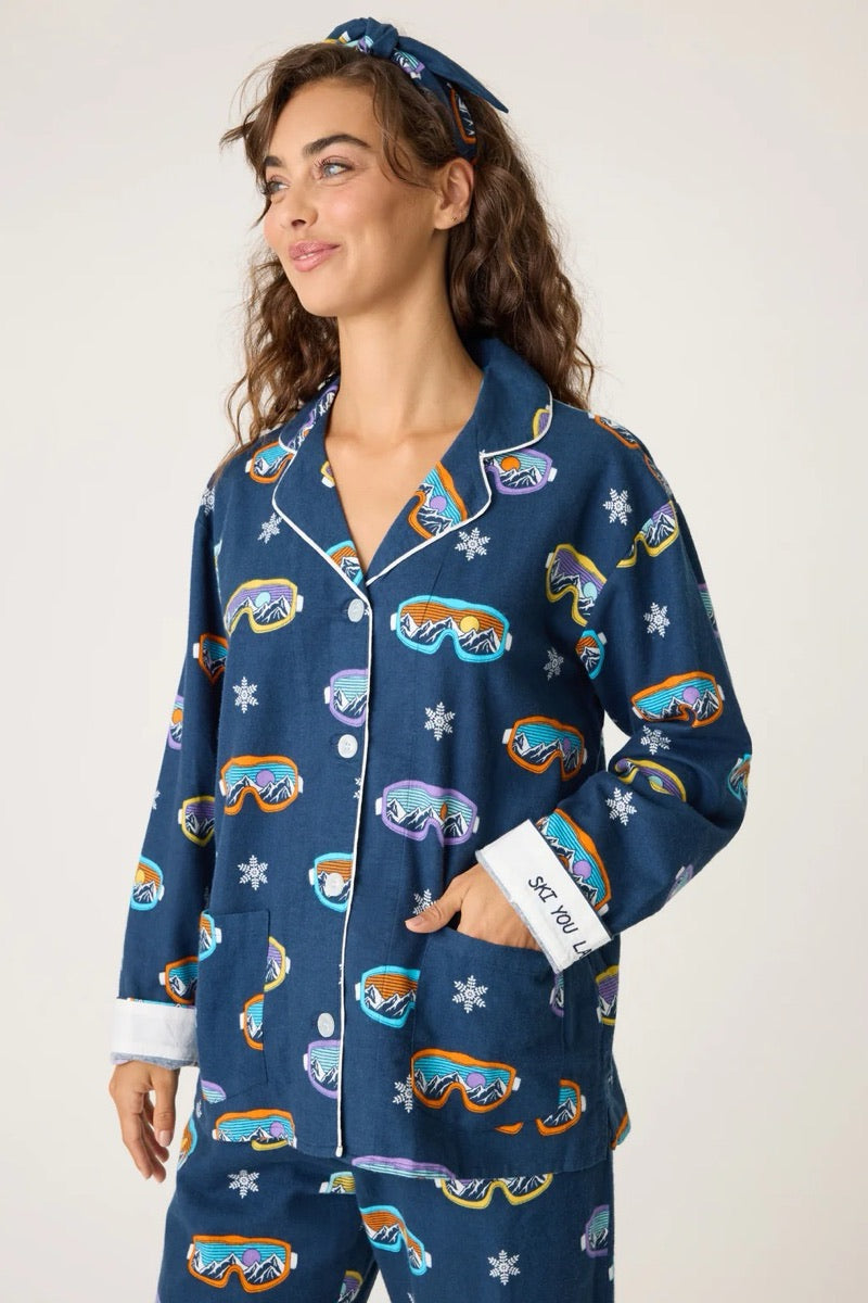 PJ Salvage -  Flannel Set in Navy / Ski Goggles