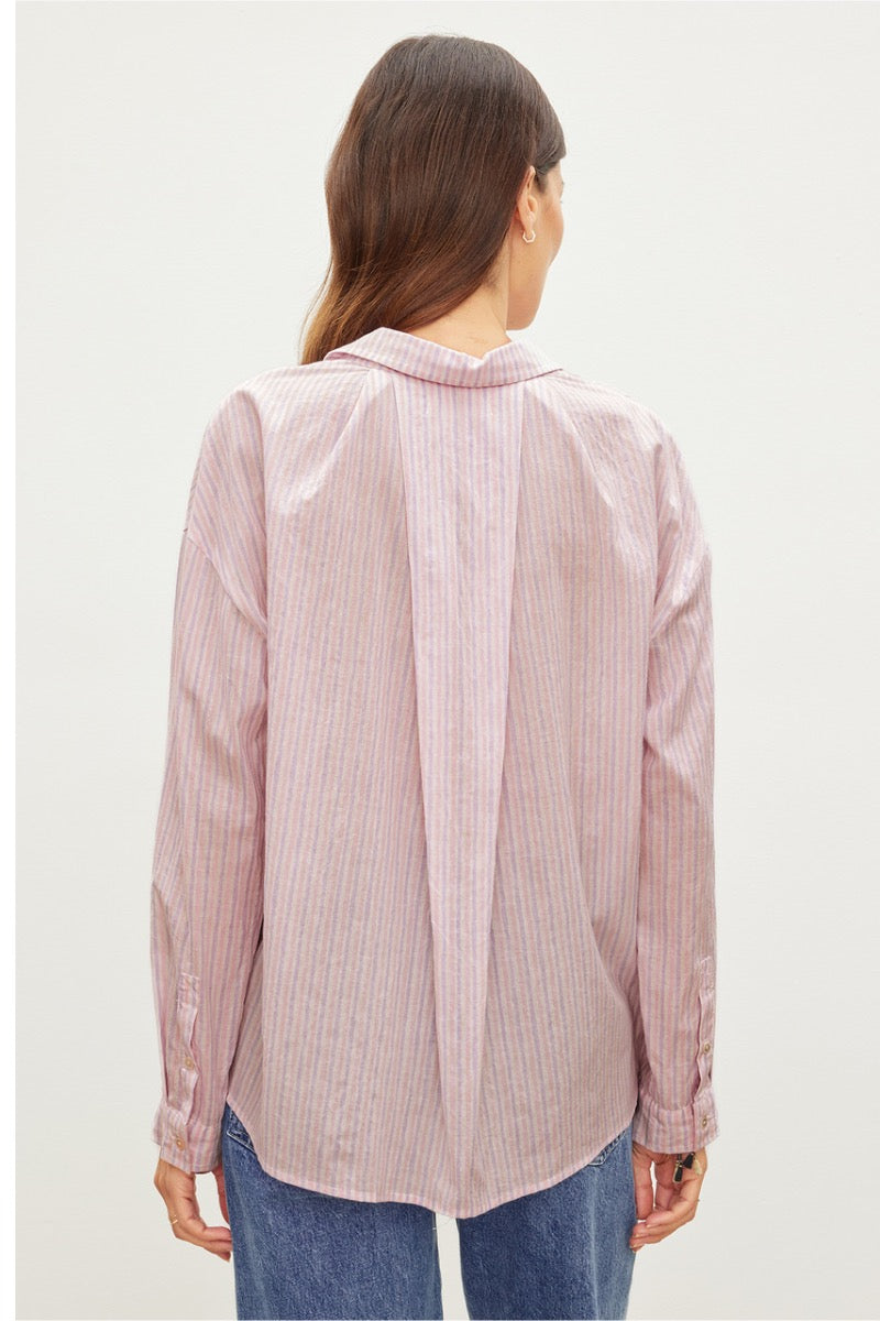 Velvet - Ashlyn DS Printed Stripe L/S Button Up Top in Pink