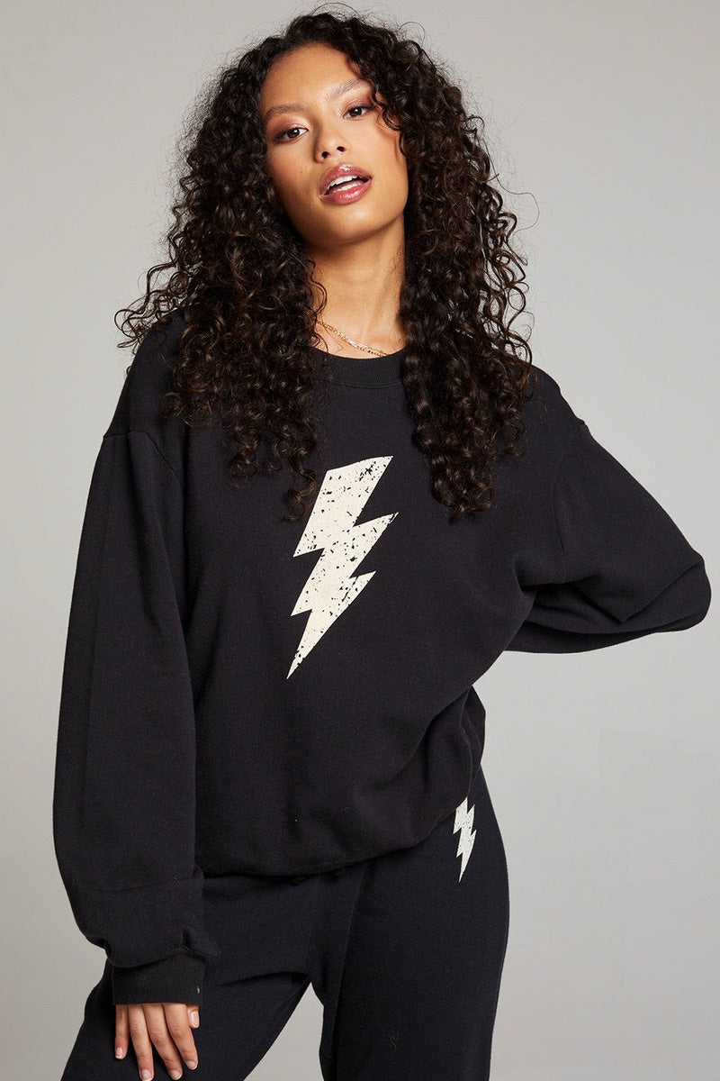 Chaser - Distressed Bolt Pullover in True Black