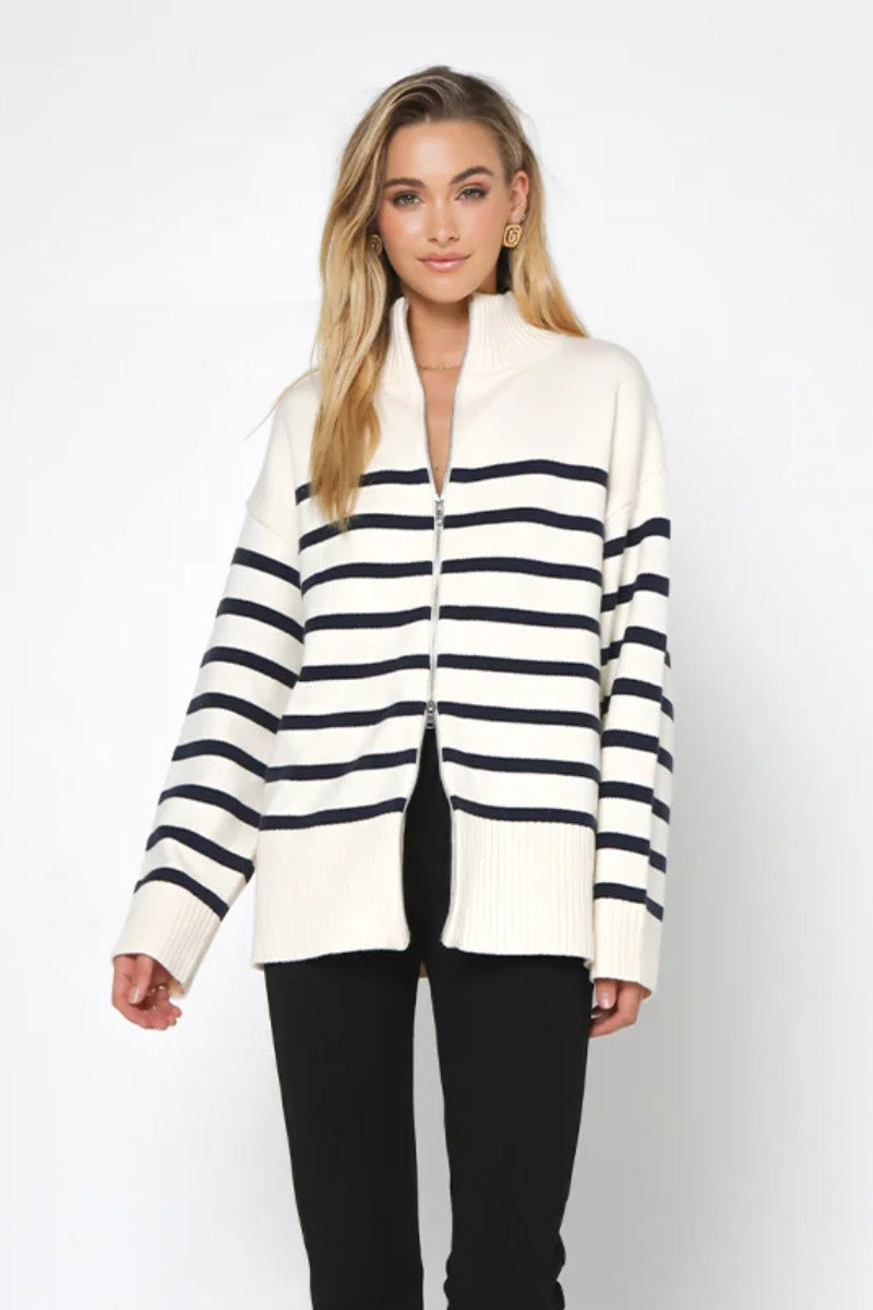 Madison - Addie Knit Jumper in White Navy Stripe