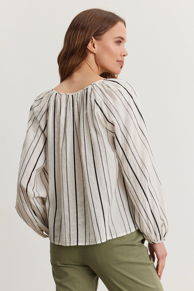 Velvet - Marlena DS Stripe Dobby Top in Cream