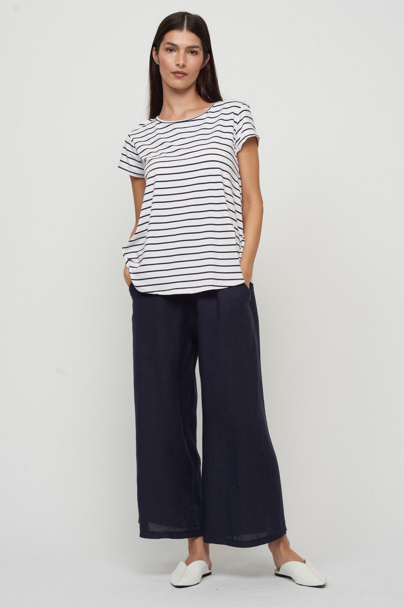 Pistache - Cropped Linen Pant in Navy