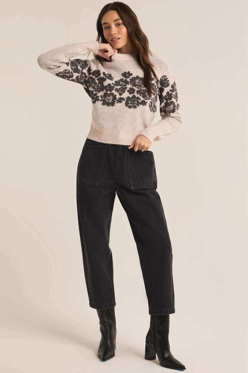 Z Supply - Marisol Floral Sweater in Light Oatmeal Grey