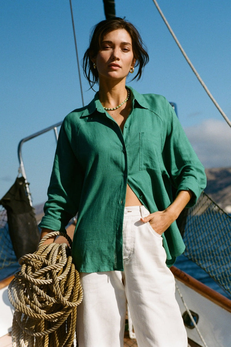 Z Supply - Perfect Linen Top in Botanical Green