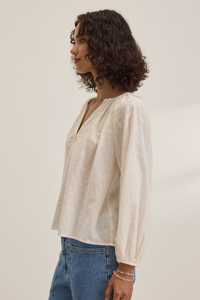 Velvet Originals - Carina DS Stitch Embroidered Top in Cream