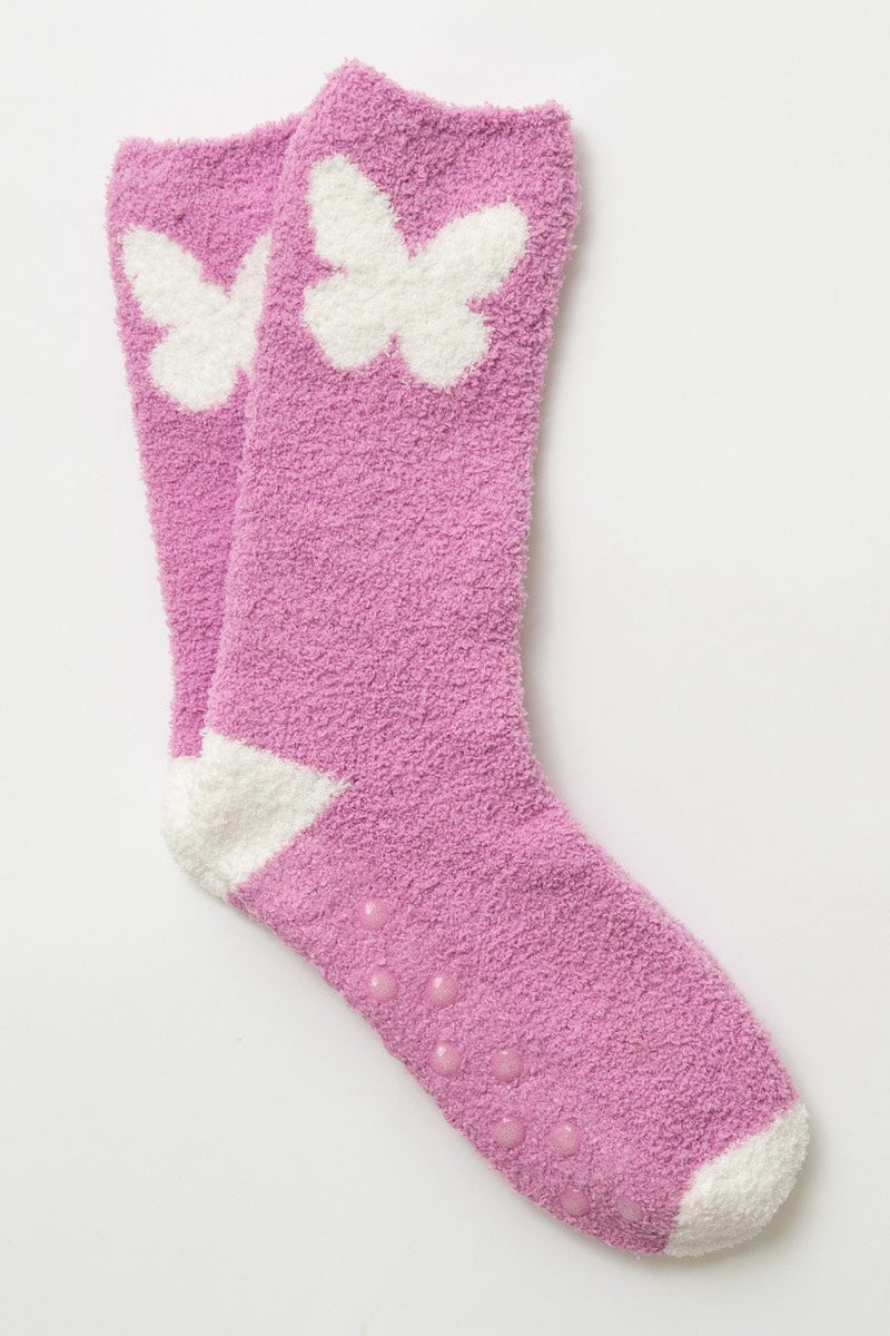 PJ Salvage - Chaussettes amusantes et douillettes à motif papillon en lilas