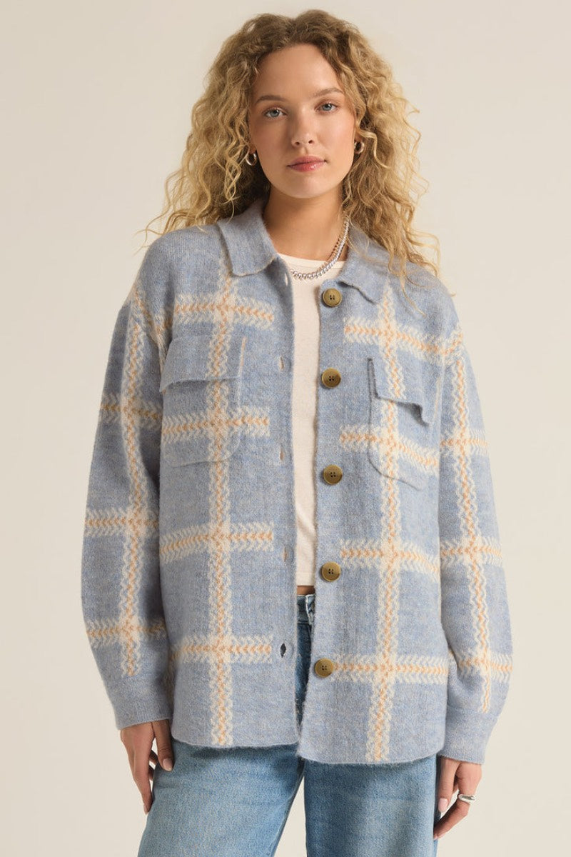 Z Supply - Tyler Plaid Sweater Jacket in Light Denim