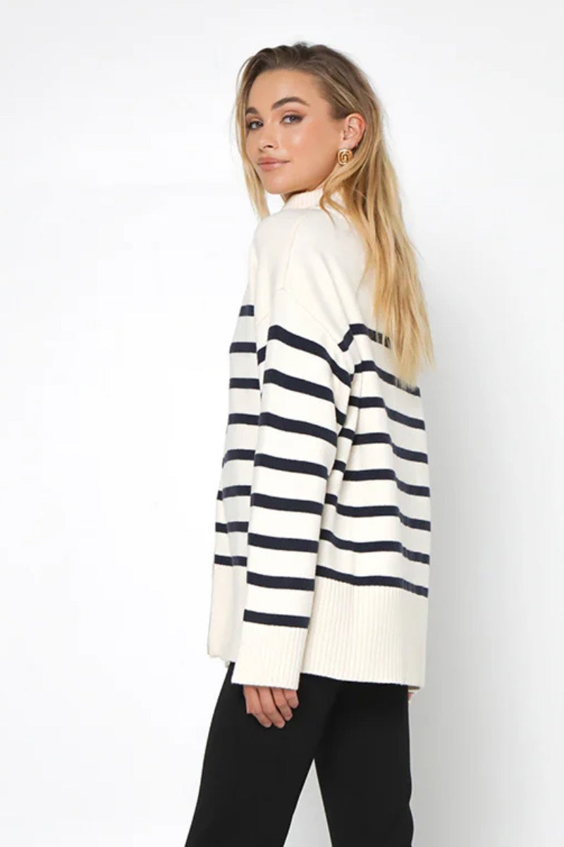 Madison - Addie Knit Jumper in White Navy Stripe