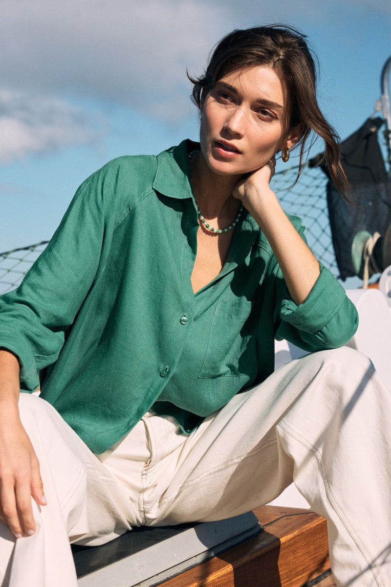 Z Supply - Perfect Linen Top in Botanical Green