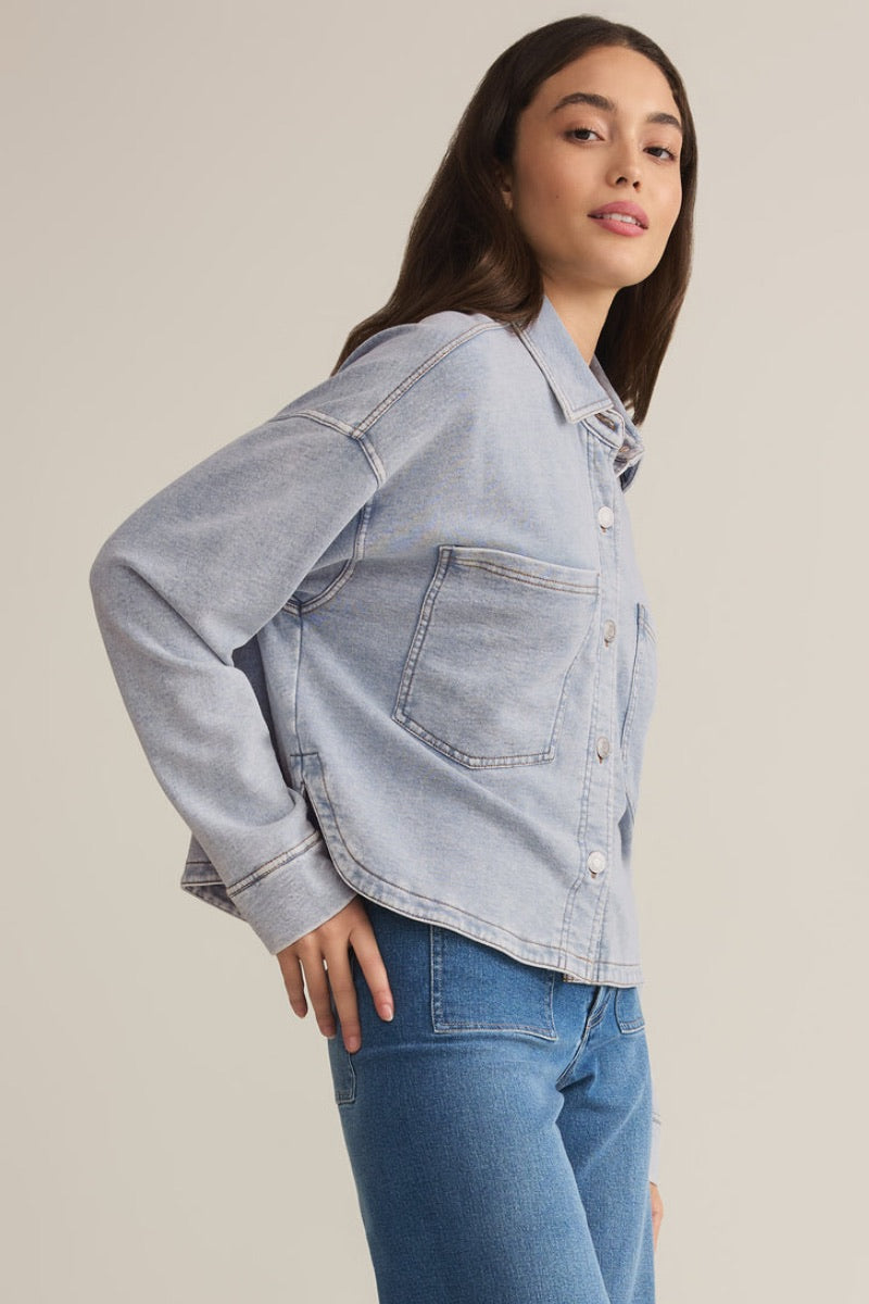 Z Supply - All Day Cropped Knit Jacket in Wash Indigo