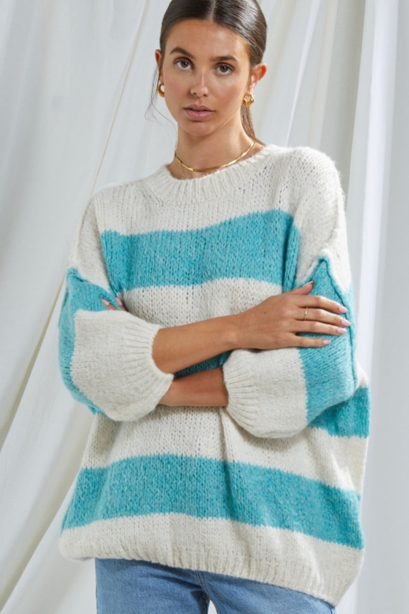 Charli - Cristina Sweater in Aqua Stripes